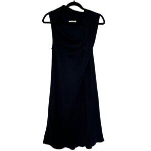 EGO Sonia De Nisco 100% Silk Dress Size 44 Black Drape Neck Artsy Classic LBD